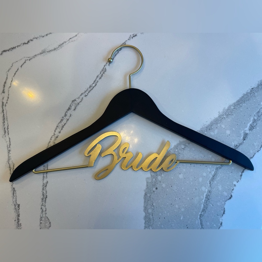 Bride Wooden Wedding Hanger with Gold Script Accent
